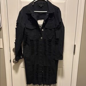 Thrill Black Distressed Jean Jacket